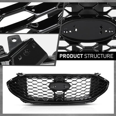 Solid Spare Fit For 2019-2022 Ford Edge ST Front Bumper Upper Grille Grill Assembly Black