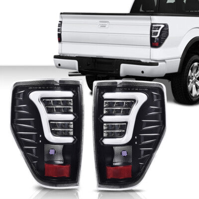 Solid Spare Fit For 2009-2014 Ford F-150 LED Tube Tail Lights Brake Lamps Assembly Black