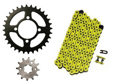 Solid Spare Yellow 520x74 O-Ring Drive Chain, 12/32 Sprockets for Yamaha Grizzly 125 2004-13