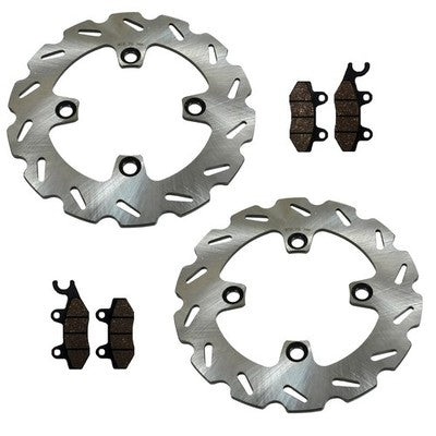 Solid Spare Both Front Wave Disc Brake Rotors & Pads for Kawasaki Brute Force 750 2005-2023