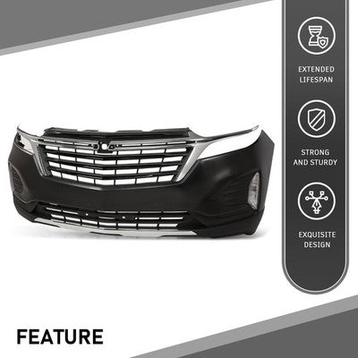 Solid Spare Front Bumper Cover Grille Assembly Kit For 2022-2024 Chevy Equinox w/ Fog Lights