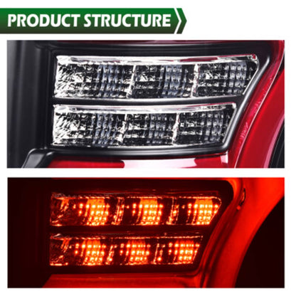 Solid Spare Fit For 2009-2014 Ford F-150 Red/Black LED Tube Tail Lights Brake Lamps Assembly