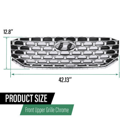 Solid Spare Fit For 2021-2022 Hyundai Santa Fe Front Upper Grille Assembly Chrome 86350S1600