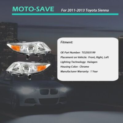 Solid Spare Fit For 2011 2012 2013 Toyota Sienna Headlight Pair Lamps Set LH&RH Replacement