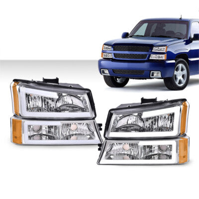 Solid Spare Fit For 03-06 Chevy Silverado LED DRL Headlights/Lamps + Signal Bumper Lamps