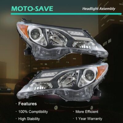 Solid Spare Headlight Assembly Projector RH+LH For Toyota RAV4 2013-2015 Black Halogen Clear