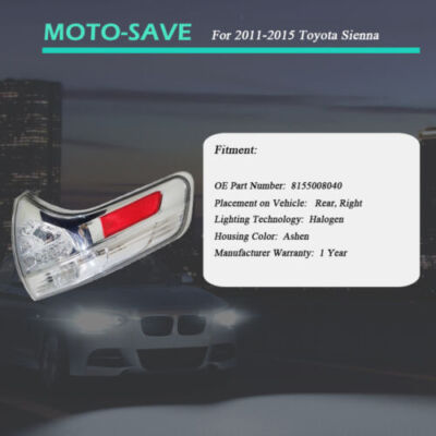Solid Spare Right Tail Lights Fit For 11-15 Toyota Sienna Lamp RH Halogen Red Rear Red Lens