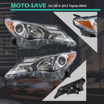 Solid Spare Headlight Assembly Projector RH+LH For Toyota RAV4 2013-2015 Black Halogen Clear