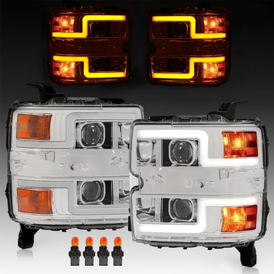 Solid Spare For 15-19 Chevy Silverado 2500HD 3500HD Sequential LED DRL Projector Headlights
