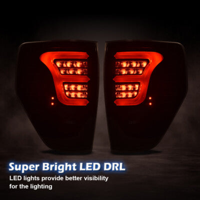 Solid Spare Black Housing Smoked Lens LED Brake Tail Lights Fit For 2009-2014 Ford F150