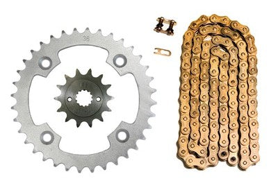 Solid Spare Gold 520x96 O-Ring Drive Chain & 14/36 Sprockets for Suzuki LT-R450 Quadracer