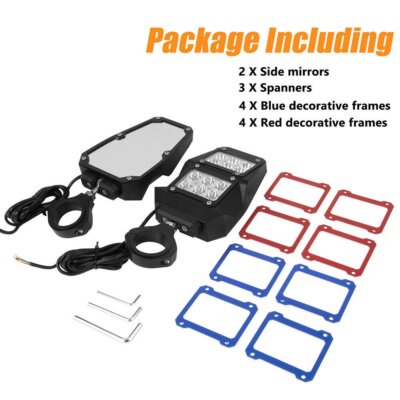 Solid Spare For Polaris RZR 1.75"-2" Roll Cage Rear View Side Mirrors w/ LED Lights UTV