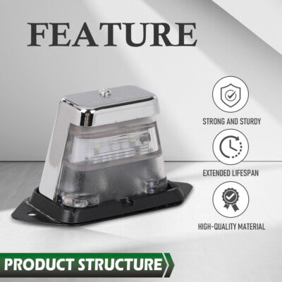 Solid Spare LED License Plate Light For Boat Trailer UTV ATV Chrome 12V DC Surface-Mount DOT