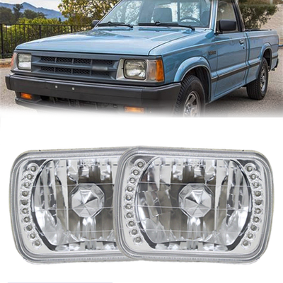 Pair For 1979-1993 Mazda B2200 B2600 RX-7 5X7" 7X6" H4 Blue LED Halo Headlights