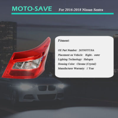 Solid Spare For Nissan Sentra 2016-2018 New Tail Brake Light Passenger Right Side 265503YU0A