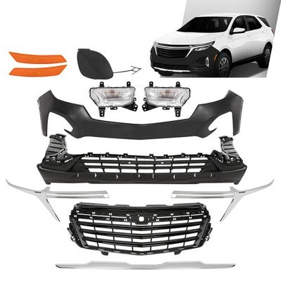 Solid Spare Front Bumper Cover Grille Assembly Kit For 2022-2024 Chevy Equinox w/ Fog Lights