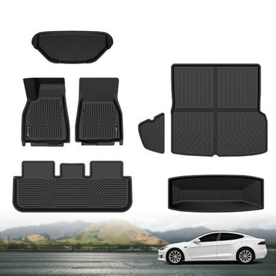 Solid Spare 3D Molded TPE Floor Mats Cargo Liner Fit For 2021-2024 Tesla Model S All Weather