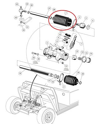 Club Car Steering Bellow Dust Seal, Long Passenger Side # 1013035