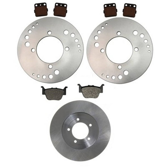Solid Spare Front & Rear Brake Rotors Semi-Metallic Pads for Honda Rancher 420 IRS 2009-2014