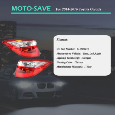 Solid Spare Red Driver & Passenger Rear Brake Tail Lights Fit For Toyota Corolla 2014-2016