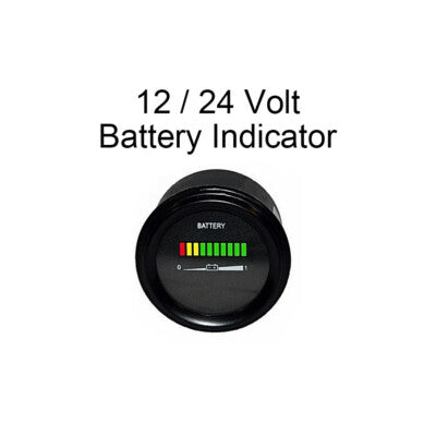12V - 24V Battery Indicator Charge Status Meter Tri-Color LED lights - 2" Round