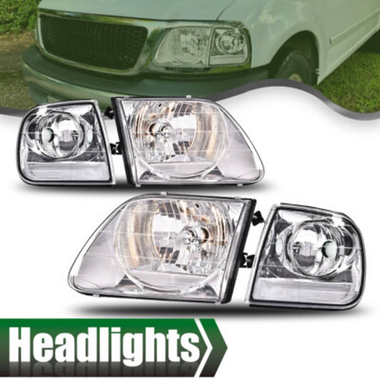 Solid Spare Fit For 97-03 Ford F150/99-02 Expedition Headlights+Corner Lights Assembly Pair