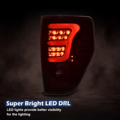 Solid Spare Fit For 2009-2014 Ford F-150 LED Tube Tail Lights Brake Lamps Assembly Black