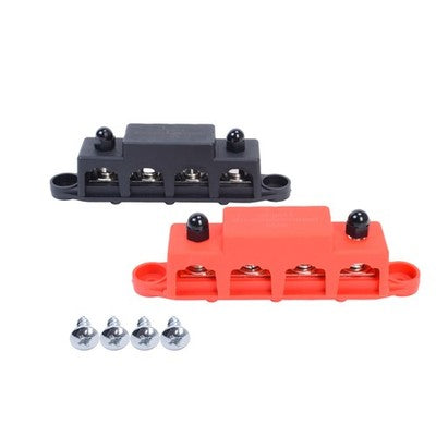 Red & Black 5/16" 4 Stud Power Distribution Busbar Bus Bar With Cover Fast Ship