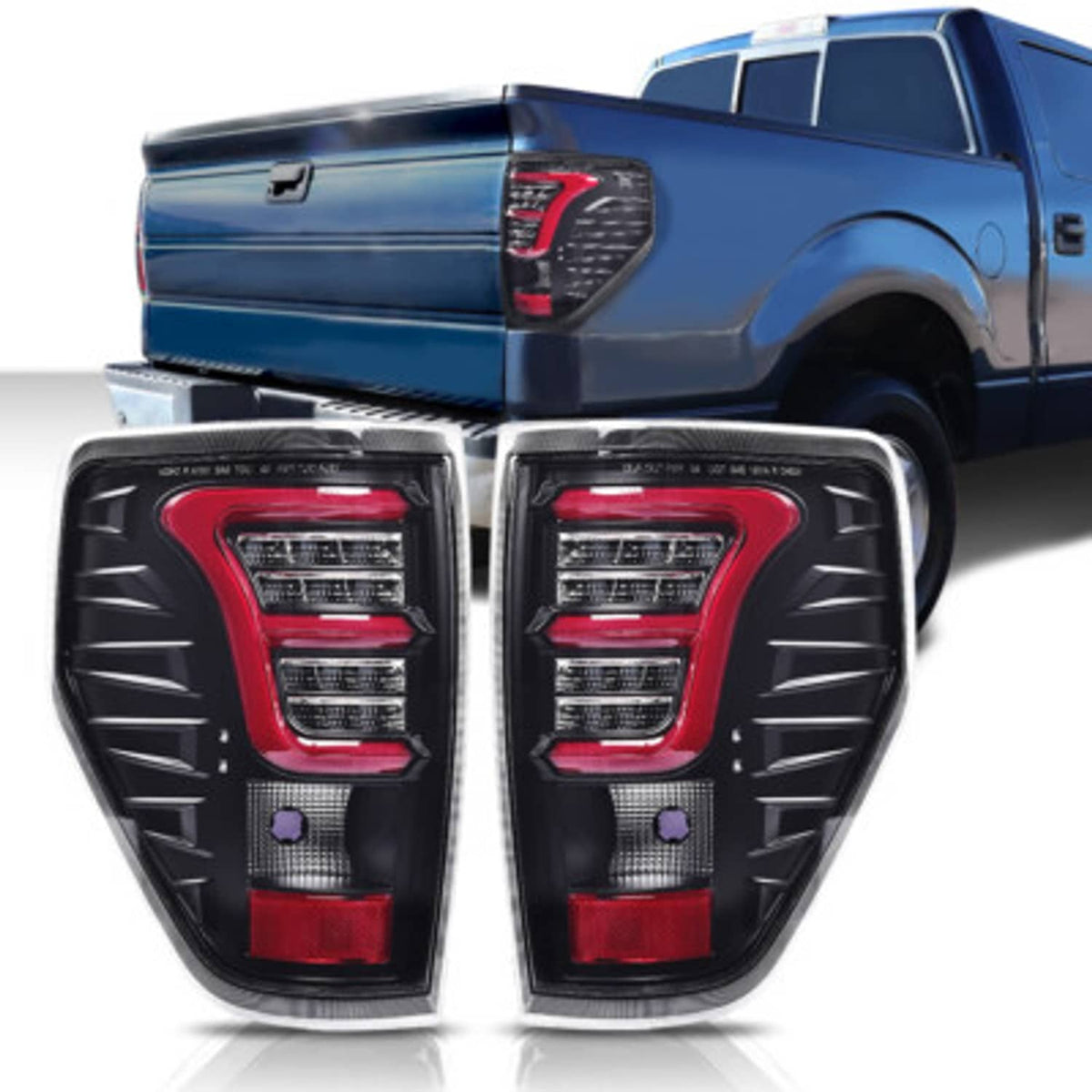 Solid Spare Fit For 2009-2014 Ford F-150 Red/Black LED Tube Tail Lights Brake Lamps Assembly