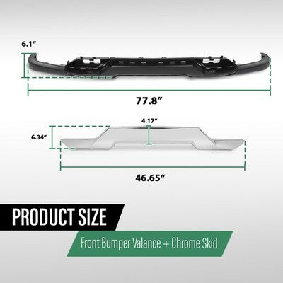 Solid Spare Front Bumper Valance + Chrome Skid Plate Fit For 16-19 Silverado 1500 With Z71