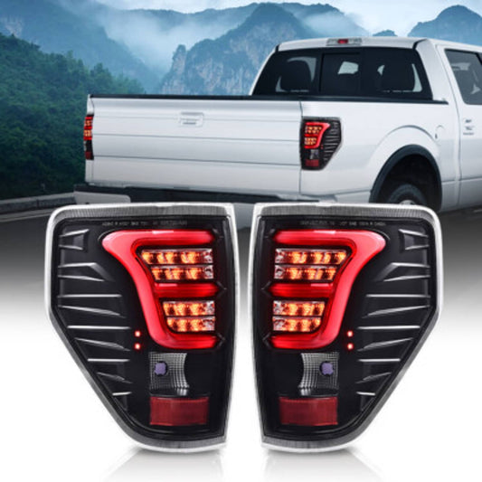 Solid Spare Fit For 2009-2014 Ford F150 Black Housing Clear Lens Rear LED Brake Tail Lights