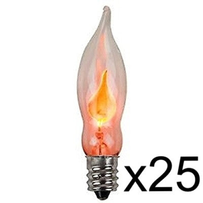 Solid Spare (25) Flicker Flame Mini Light Bulbs Candelabra Base C7 3" Long