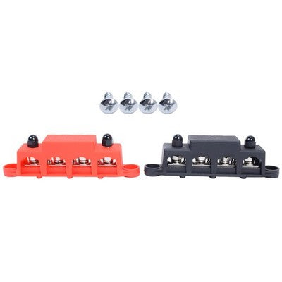 Red & Black 5/16" 4 Stud Power Distribution Busbar Bus Bar With Cover Fast Ship