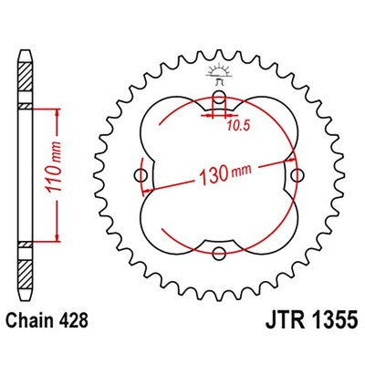 Solid Spare JT Sprockets 50 Tooth Rear Steel Sprocket for Honda TRX125 FourTrax 1987-1988