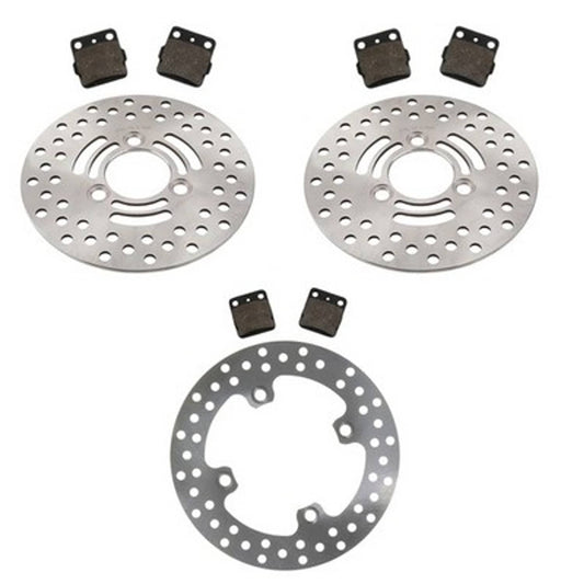 Solid Spare Front & Rear Brake Rotors & Semi-Metallic Pads for Kawasaki KFX400 2003-2006
