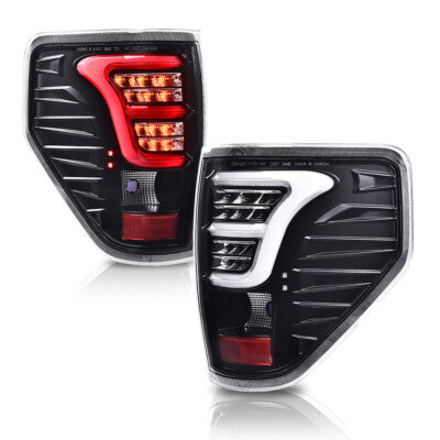 Solid Spare Fit For 2009-2014 Ford F-150 LED Tube Tail Lights Brake Lamps Assembly Black