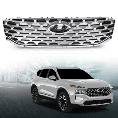 Solid Spare Fit For 2021-2022 Hyundai Santa Fe Front Upper Grille Assembly Chrome 86350S1600