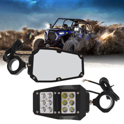Solid Spare For Polaris RZR 1.75"-2" Roll Cage Rear View Side Mirrors w/ LED Lights UTV