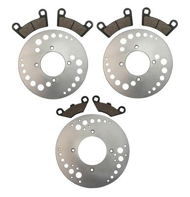Solid Spare Front & Rear Disc Brake Rotors, Semi-Metallic Pads for Polaris Outlaw 450 S 2008