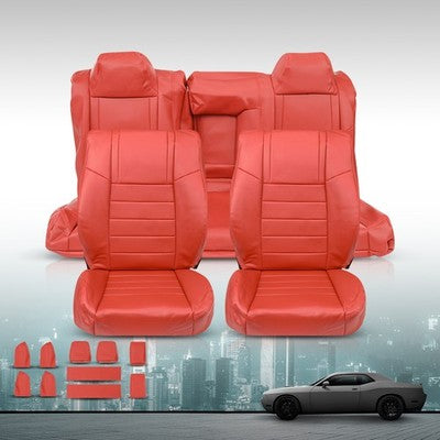 Solid Spare Fit For 2011-2014 Dodge Challenger SE SXT RT Full Set RED Seat Covers Replace