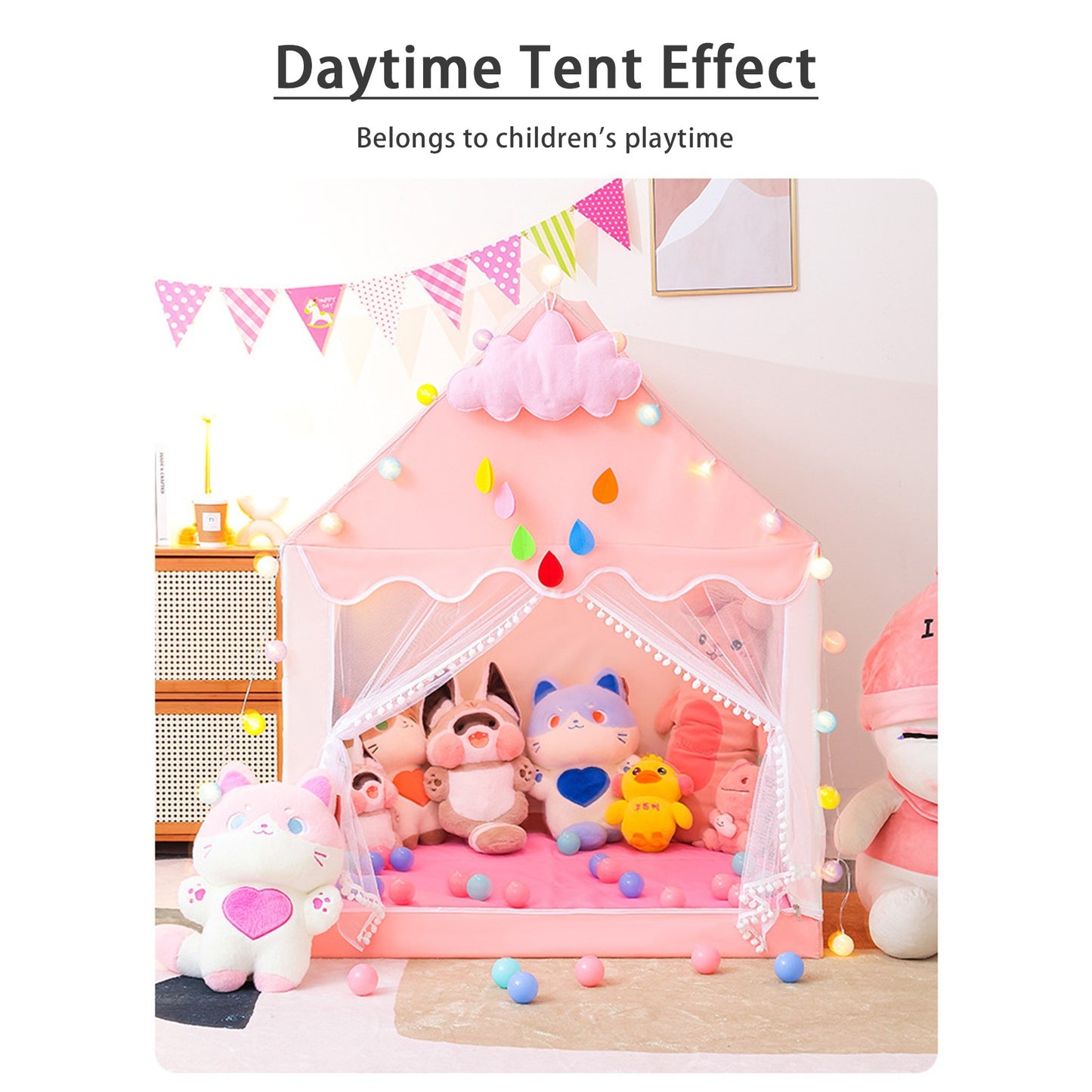 Assembly Tent with Metal Frame Kids Indoor Play Tent for Boys & Girls
