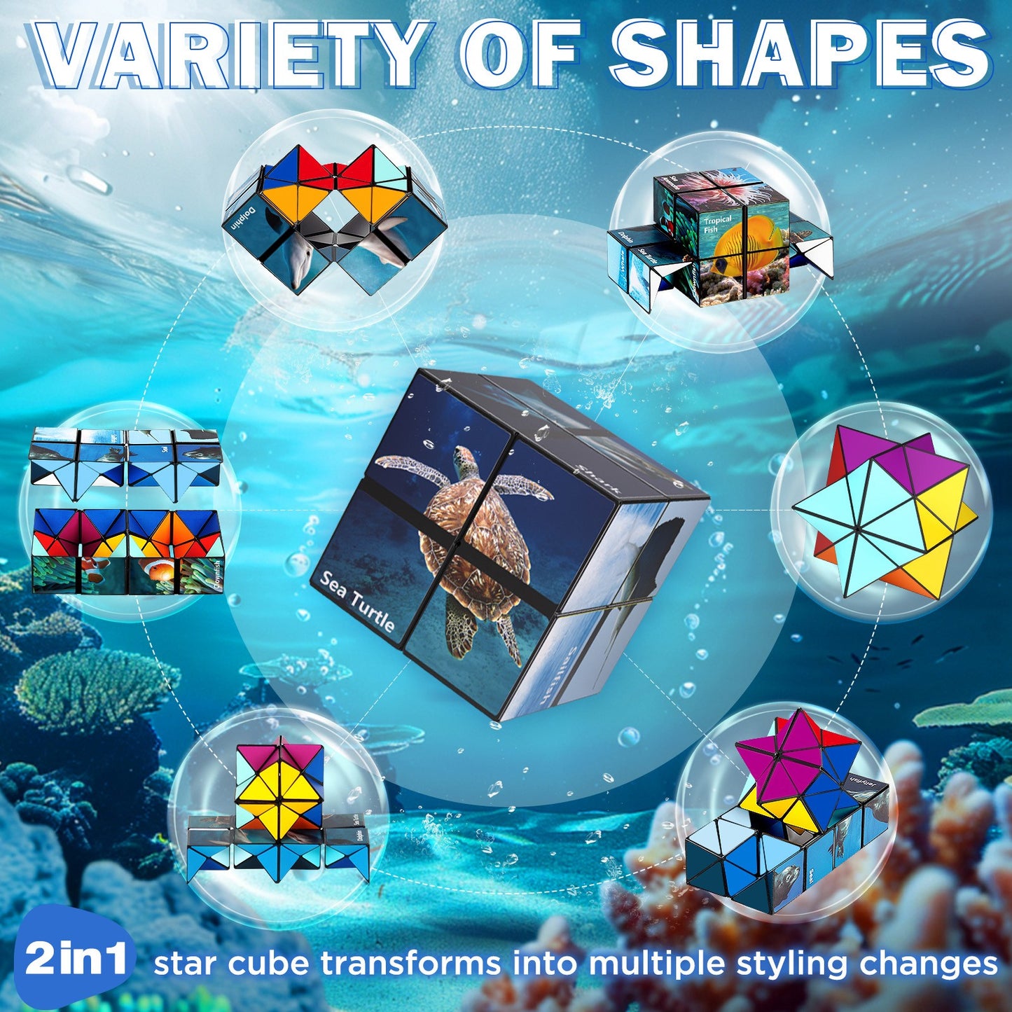 2 In 1 Ocean Style Star Cube Magic Cube Set For Kid And Adult Toy Ages 8-12