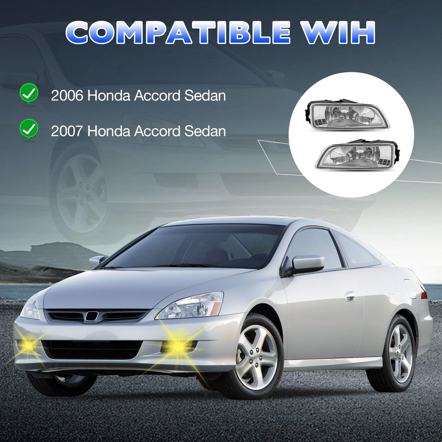 Front Fog Headlight Lamp w/ Bulbs & Harness Kit For 03-07 Honda Accord 4-Door