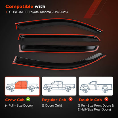4X Side Window Rain Guards Deflector Guards Visor For 2024 2025 Toyota Tacoma