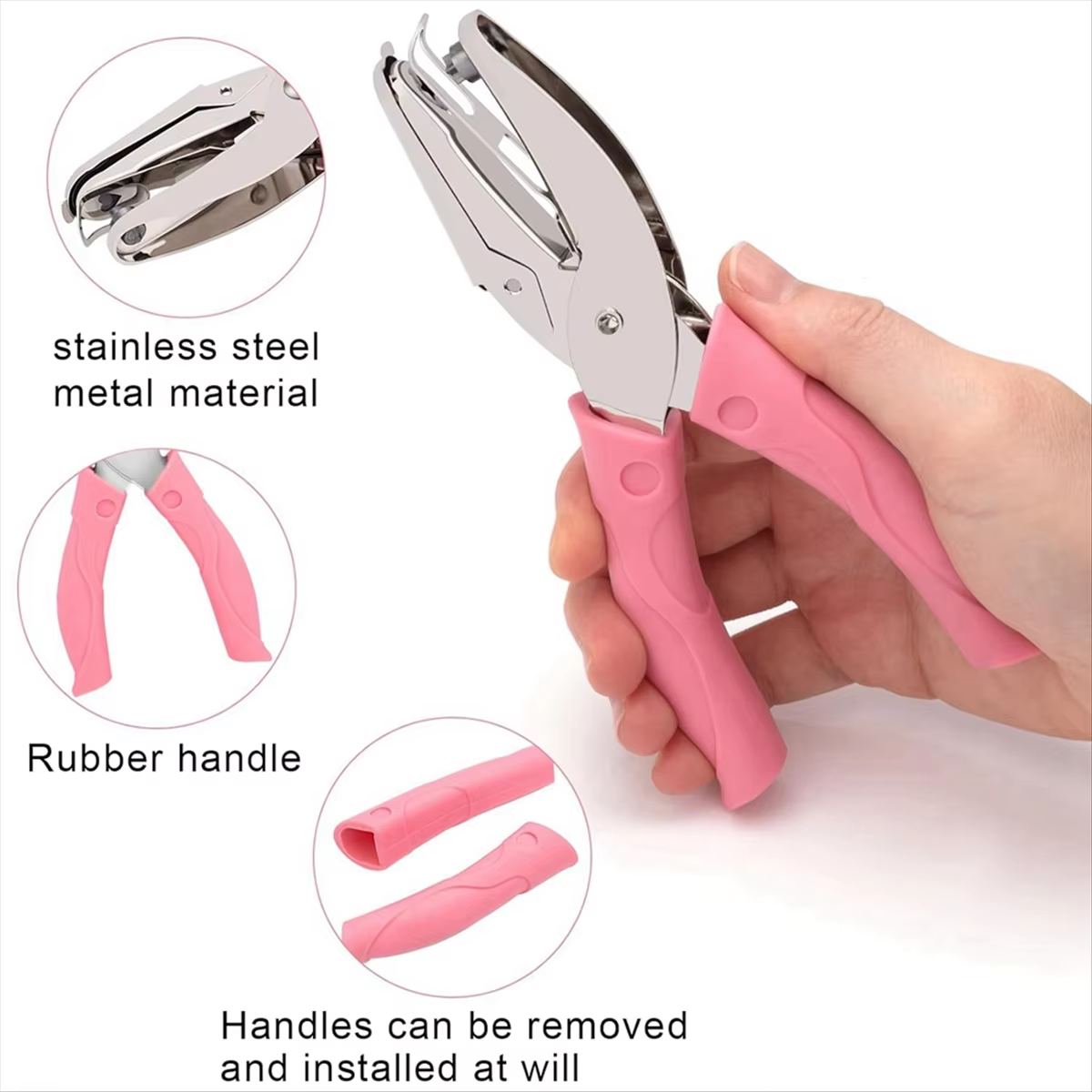 US DIY Paper Punch Puncher w/ Pink Grip Star Shape Hole Cutter Tools Craft New