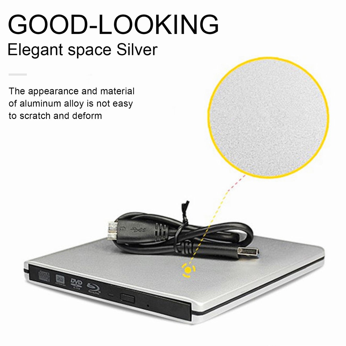 4K BD Burner External USB Super Slim DVD RW CD Writer Portable Drive Silver