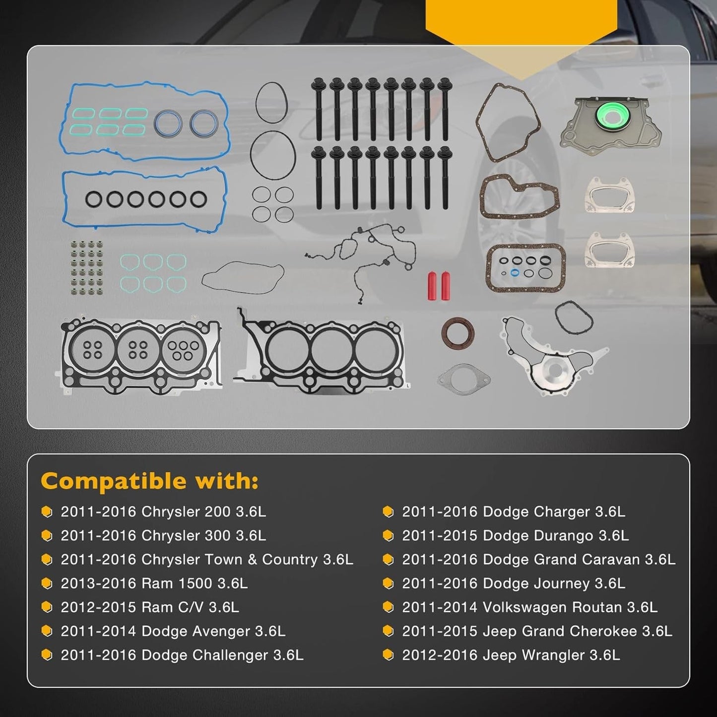 3.6L MLS Head Gasket Set w/ Bolts For 2011-2016 Chrysler 200 300 Ram Dodge Jeep