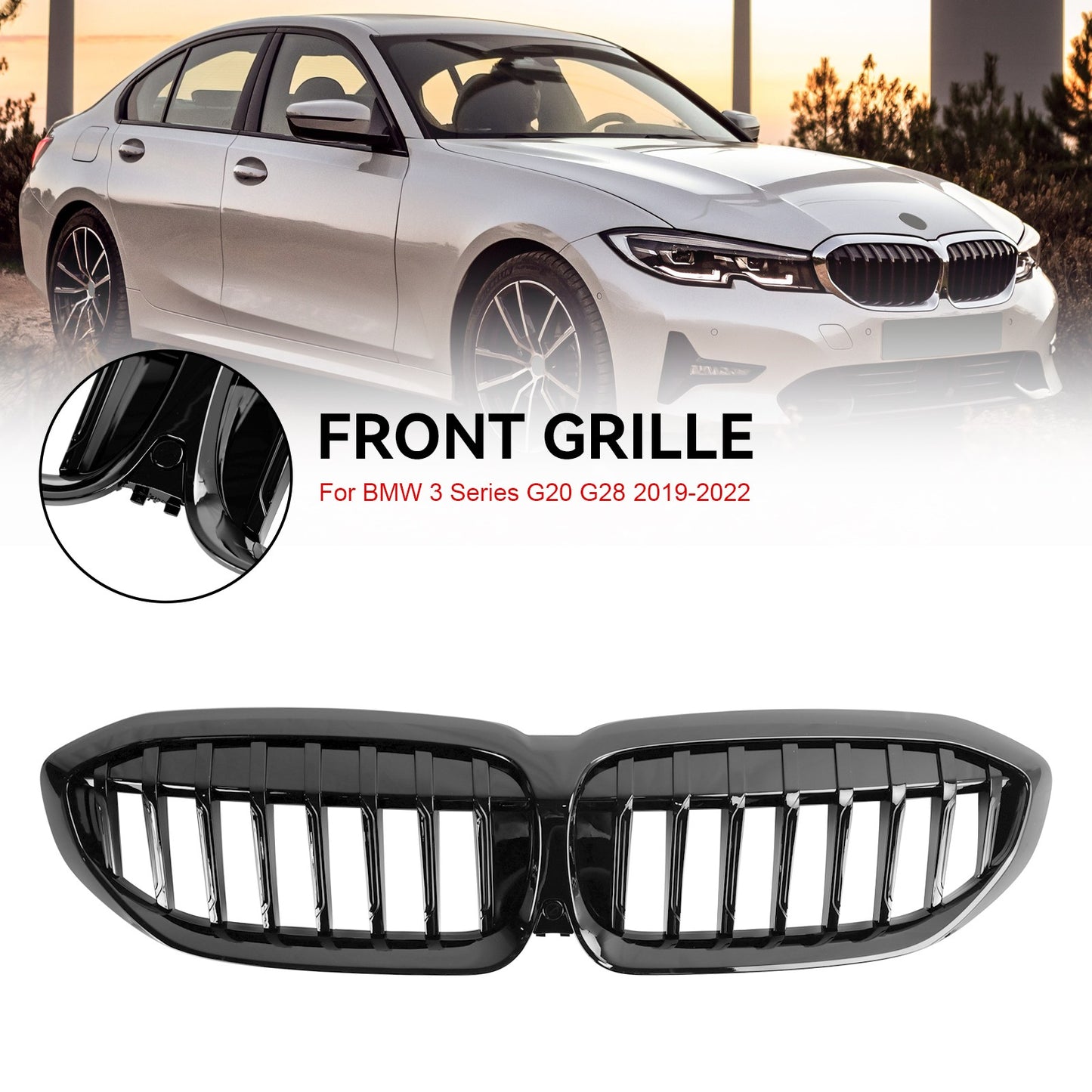 Gloss Black Kidney Grille Grill 51138072085 Fit BMW 3 Series G20 2019-2022