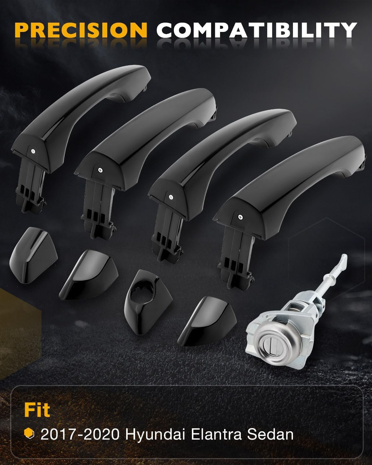 4X Outside Exterior Door Handles w/ Lock Cylinder Kit Fit 17-20 Hyundai Elantra