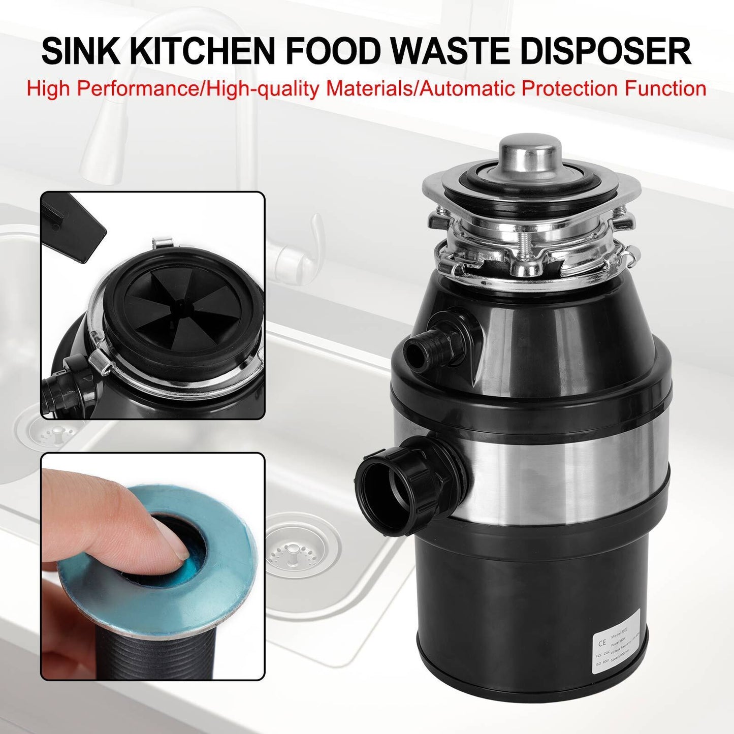 Garbage Disposal 3/4 HP 2800 RPM Under Sink Kitchen Food Waste w/ Plug